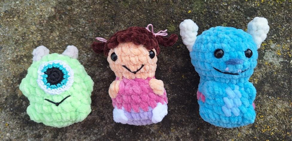 Itty Bitty Monster Family Crochet Pattern Sully Mike Boo Ink
