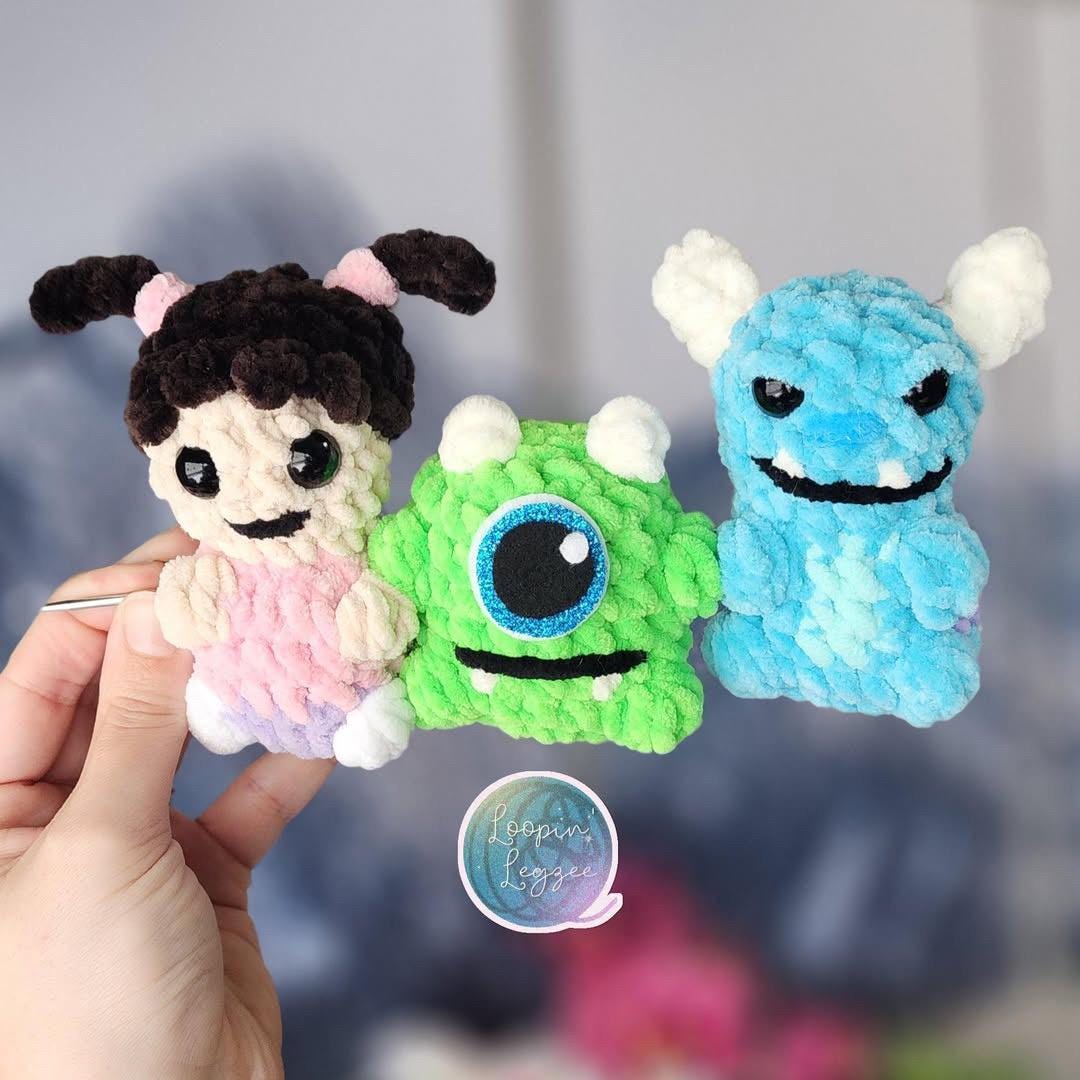 Itty Bitty Monster Family Crochet Pattern Sully Mike Boo Ink