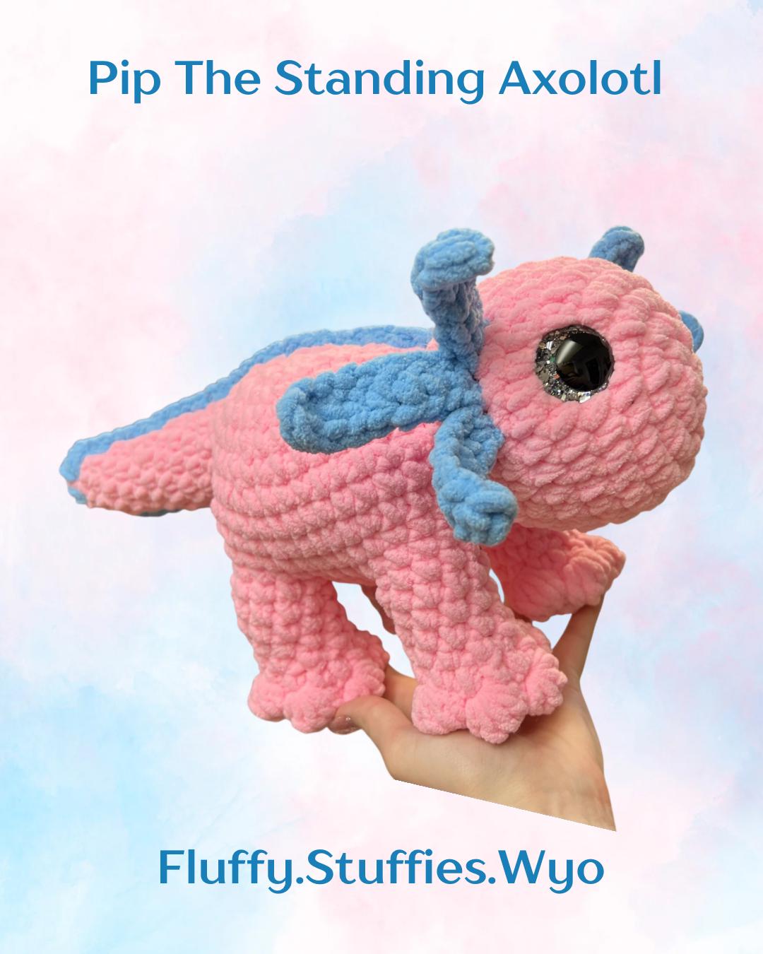 Pip the Standing Axolotl crochet pattern low-sew